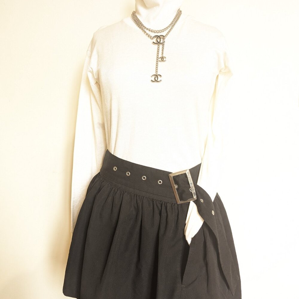 Limi feu mini skirt belt buckle black used vintage yohji yamamoto y's gather fla